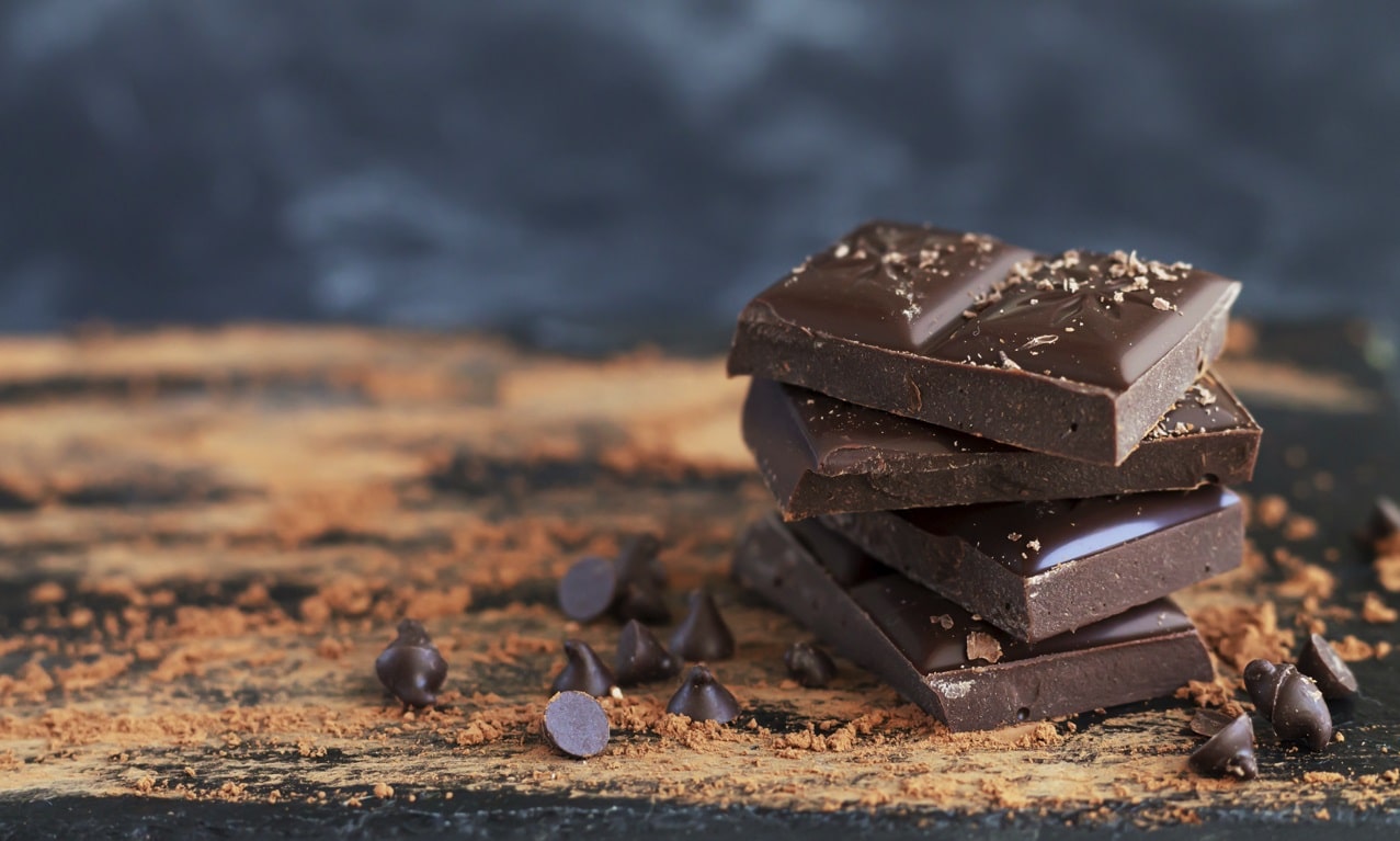 cutting board with delicious dark chocolate - diet for skin health 